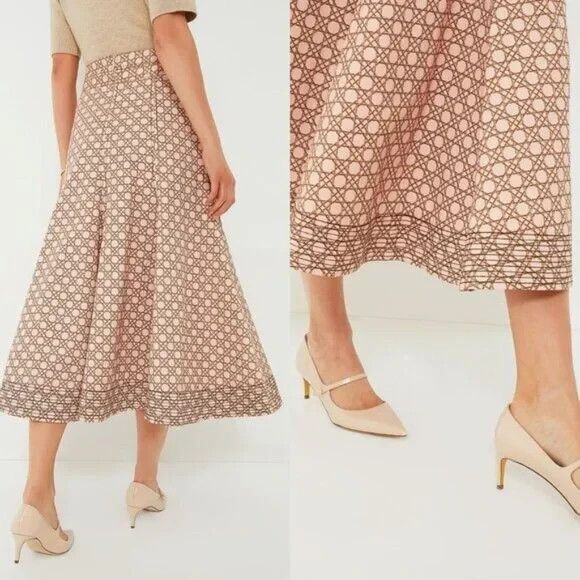 Tuckernuck NEW Petal Cane Brynn Geometric Pink Retro Pleated Midi Skirt 4 $288 - Picture 3 of 10